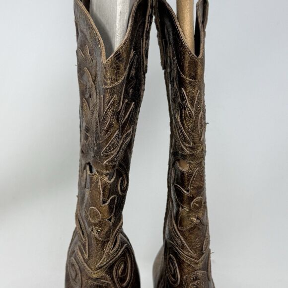 Carlos Santana Slinger Cut Out Leather Cowboy Western Boots Womens 10 Bronze - Picture 6 of 16